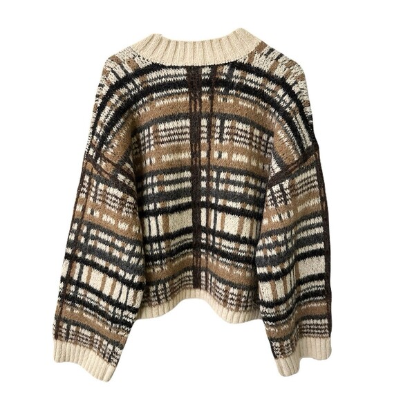 NEW ASOS Womens Size Medium Brushed Mocha Plaid High V-Neck Wool Blend Sweater - Picture 4 of 8